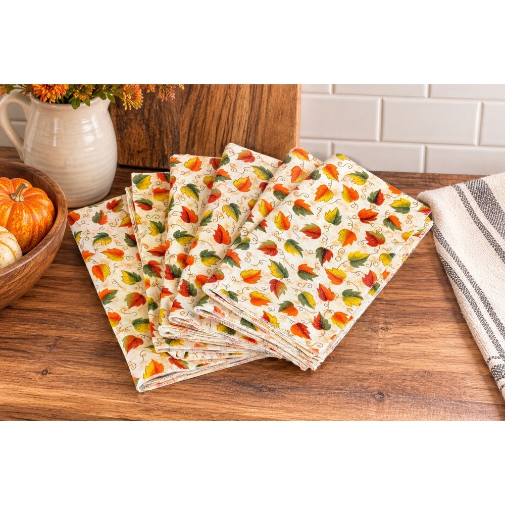 Vintage Handmade Fall Autumn Leaf Cloth Napkins Set of 6 Thanksgiving Decor 14"